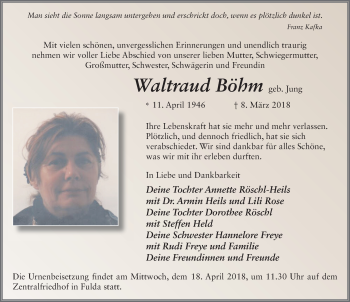 Traueranzeige von Waltraud Böhm 