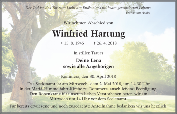Traueranzeige von Winfried Hartung 