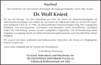 Traueranzeige von Wolf Kniest 