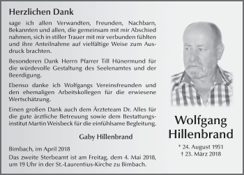 Traueranzeige von Wolfgang Hillenbrand 