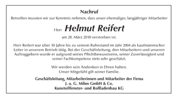 Traueranzeige von Helmut Reifert 