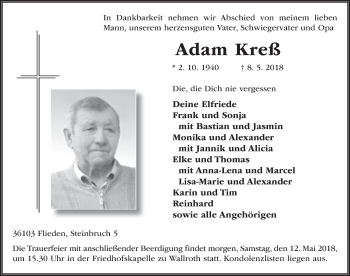 Traueranzeige von Adam Kreß 