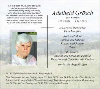 Traueranzeige von Adelheid Grösch 