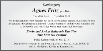 Traueranzeige von Agnes Fritz 