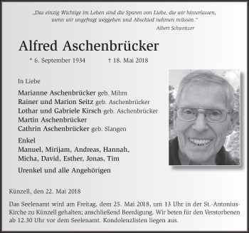 Traueranzeige von Alfred Aschenbrücker 