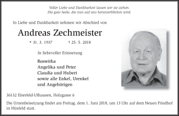 Traueranzeige von Andreas Zechmeister 