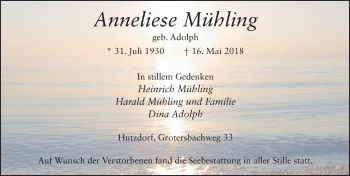 Traueranzeige von Anneliese Mühling 