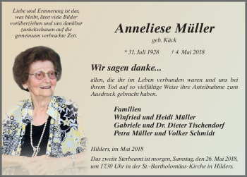 Traueranzeige von Anneliese Müller 