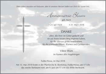 Traueranzeige von Annemarie Blum 