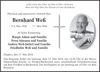 Traueranzeige von Bernhard Weß 