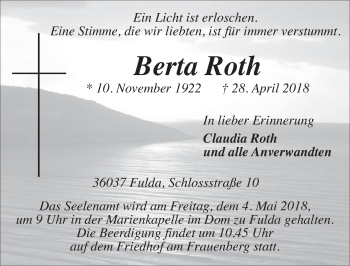 Traueranzeige von Berta Roth 