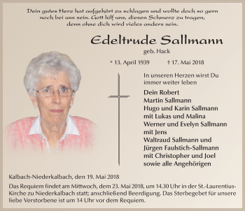 Traueranzeige von Edeltrude Sallmann 