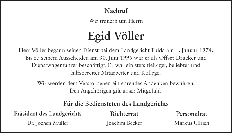  Traueranzeige für Egid Völler vom 30.05.2018 aus 
