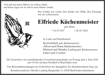 Traueranzeige von Elfriede Küchenmeister 