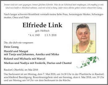 Traueranzeige von Elfriede Link 