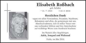 Traueranzeige von Elisabeth Roßbach 
