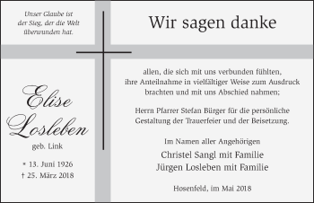 Traueranzeige von Elise Losleben 
