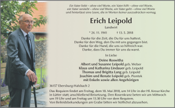 Traueranzeige von Erich Leipold 
