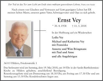 Traueranzeige von Ernst Vey 