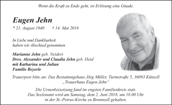 Traueranzeige von Eugen Jehn 