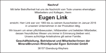 Traueranzeige von Eugen Link 