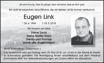Traueranzeige von Eugen Link 