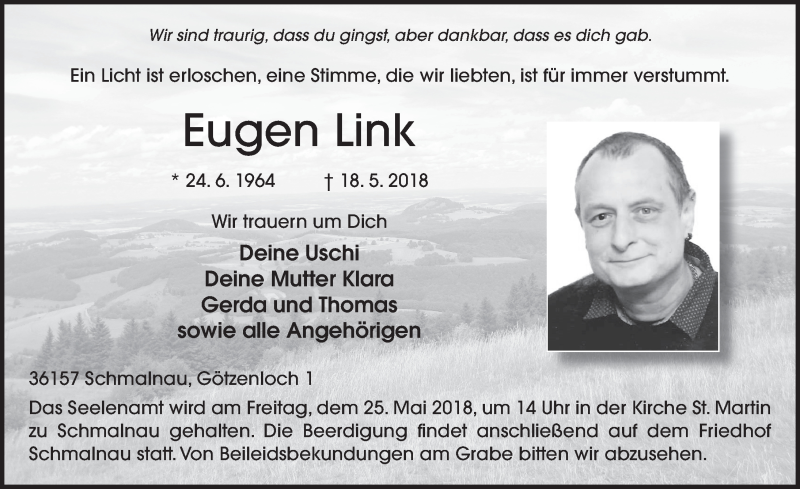  Traueranzeige für Eugen Link vom 23.05.2018 aus 