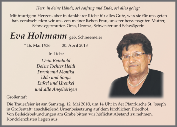 Traueranzeige von Eva Hohmann 