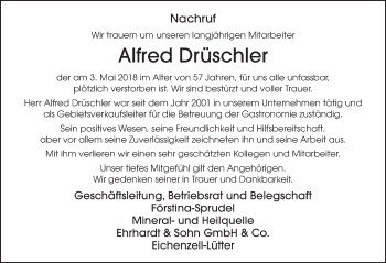 Traueranzeige von Fredy Drüschler 