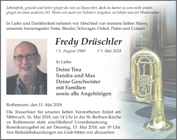 Traueranzeige von Fredy Drüschler 