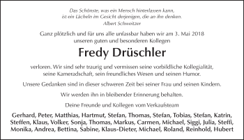 Traueranzeige von Fredy Drüschler 