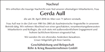 Traueranzeige von Gerda Aull 