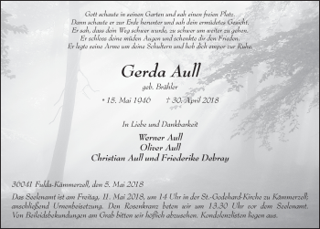 Traueranzeige von Gerda Aull 
