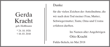 Traueranzeige von Gerda Kracht 