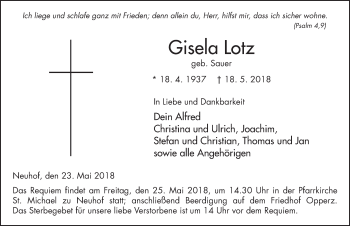 Traueranzeige von Gisela Lotz 