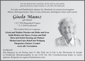 Traueranzeige von Gisela Maasz 