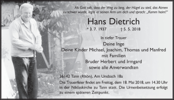 Traueranzeige von Hans Dietrich 