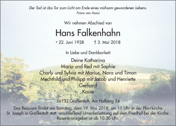 Traueranzeige von Hans Falkenhahn 