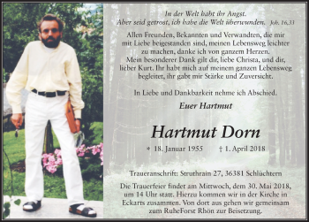 Traueranzeige von Hartmut Dorn 