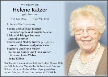 Traueranzeige von Helene Katzer 