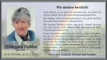 Traueranzeige von Hildegard Dehler 