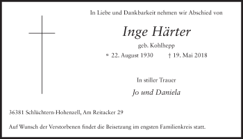 Traueranzeige von Inge Härter 