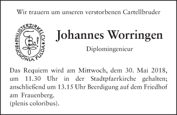 Traueranzeige von Johannes Hermann Worringen 