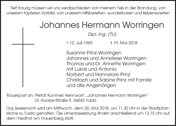 Traueranzeige von Johannes Hermann Worringen 