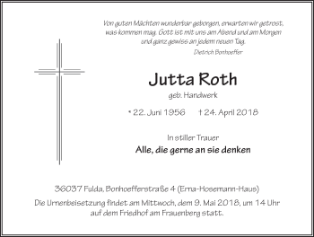Traueranzeige von Jutta Roth 