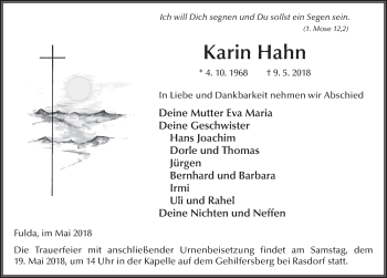 Traueranzeige von Karin Hahn 