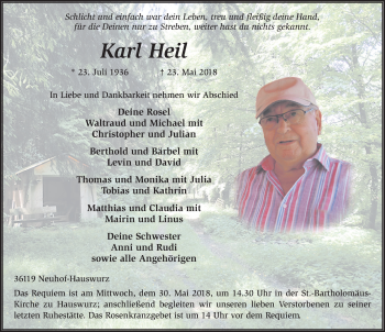 Traueranzeige von Karl Heil 