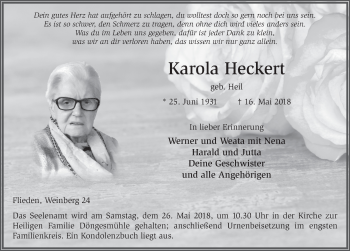 Traueranzeige von Karola Heckert 