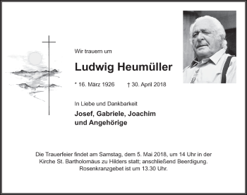 Traueranzeige von Ludwig Heumüller 