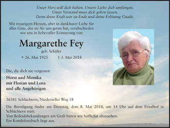 Traueranzeige von Margarethe Fey 